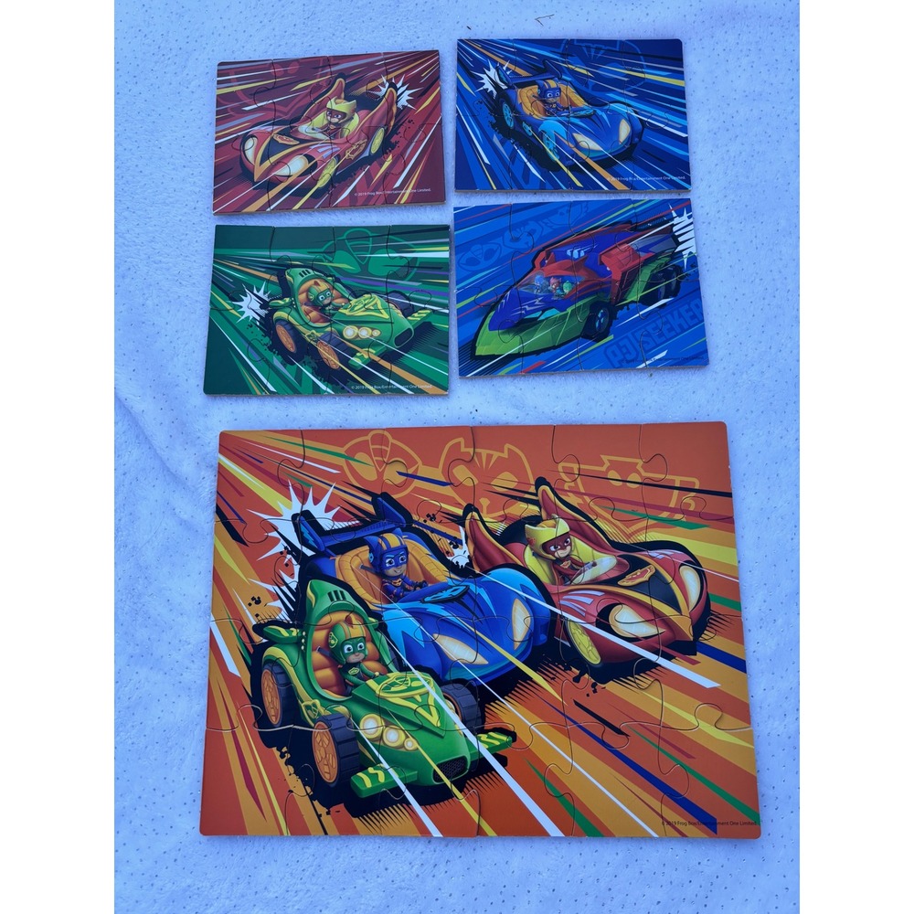 PJ Masks Wooden Puzzles Set 5 Pack Catboy Owlette Gekko Vehicles with Wood Box